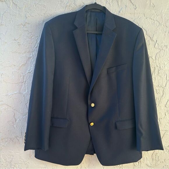 LAUREN RALPH LAUREN Jacket Men 46R Blazer Sport Coat Navy Blue Gold Button Wool - Picture 1 of 9
